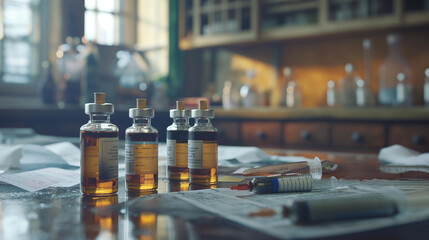 medical vials on the table