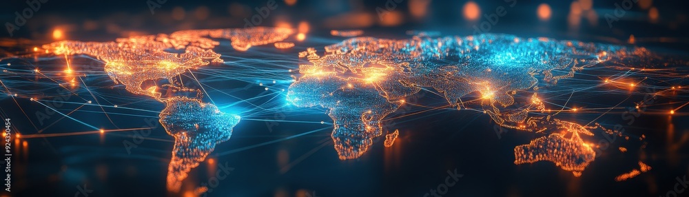 Aufkleber a digital world map illuminated with glowing connections, symbolizing global communication and techn