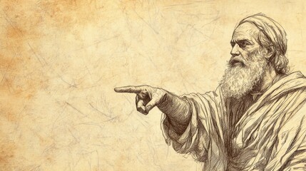 Fototapeta premium Leviticus Scene: Israelite Sacrificing and Dedicating to Obey God's Commandments, Determination, Biblical Illustration, Bible Wall Art, Beige Background