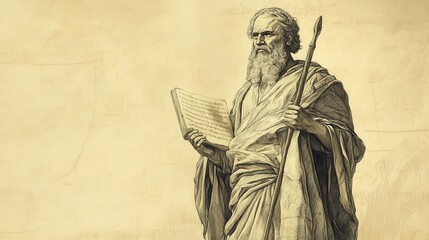 Fototapeta premium Bible Wall Art of Leviticus, Various Laws, Israelite avoiding idolatry worshiping the Lord, Biblical Illustration with beige background