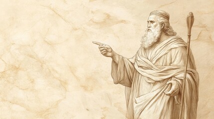 Fototapeta premium Leviticus Scene: Moses Addressing Israelites on Disobedience Consequences, Solemn Warning, Biblical Illustration, Bible Wall Art, Beige Background