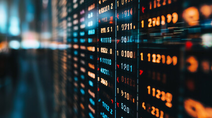 Fototapeta premium screen displaying fluctuating numbers, stock trader concept