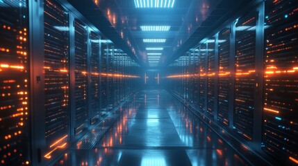 Obraz premium Data center filled with rows and rows of servers.