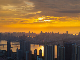 Fototapeta premium Skyline view of Wuhan City landmark