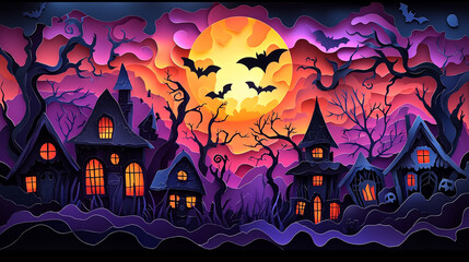 ハロウィンのコミカルなイラスト、ペーパーアート