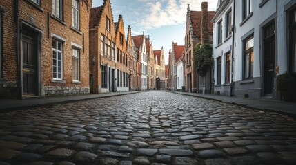 Cobblestone Street in a Historic European Town