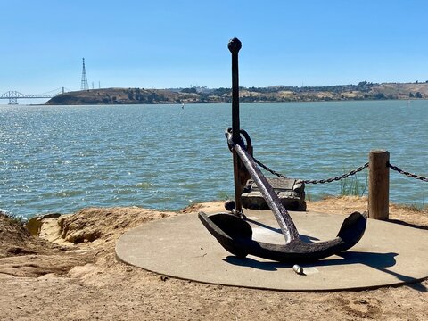 anchor statue on the beach I. Benicia california