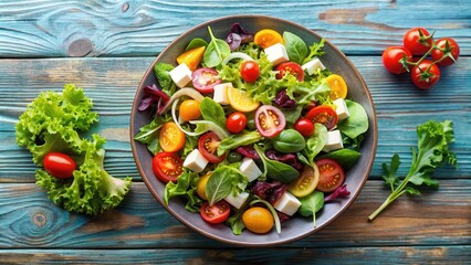 Fresh mixed salad for lunch break, healthy, food, meal, vegetables, organic, green, appetizing, delicious