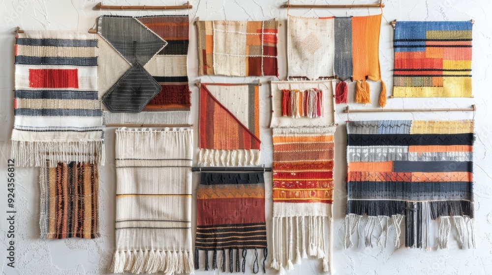 Poster a collection of handwoven wall hangings in various sizes and shapes each with their own unique blend