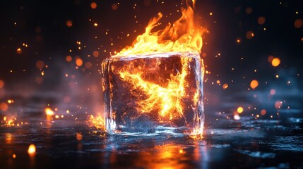 A Cube of Ice Burning with Flames