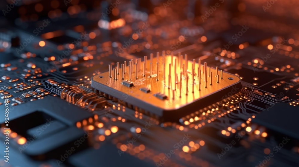 Poster close-up of a microchip on a circuit board