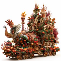 Festive Train With House and Peacock.