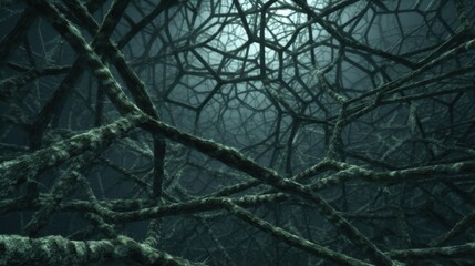 Spooky dark forest with twisted branches