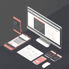 A phone and computer displaying mockups of web and mobile applications in wireframe, showcasing the interface design for digital products and user experiences.