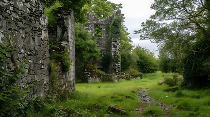 Galway pinto castle ruins offer stunning views of the nearby greenery