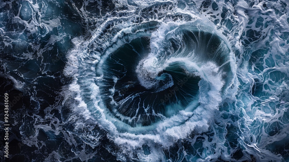 Poster a mesmerizing image of swirling spirallike waves showcasing the hypnotic power of the ocean and the 