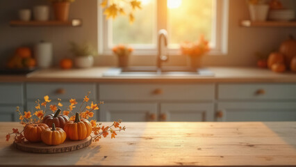 Beautiful autumn kitchen with copy space