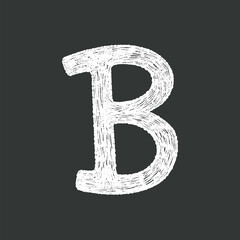 Black and white hand-drawn chalk textured uppercase letter B for school creative lettering design projects.