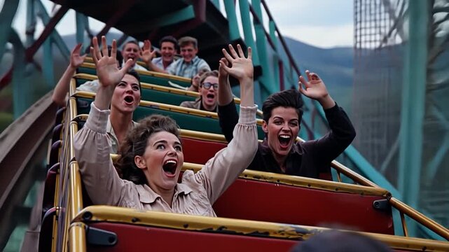 A rollercoaster at Happy Valley Amusement Park is operated by visitors.