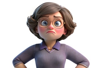 3D Cartoon Woman with Disappointed Expression