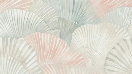 The gentle rippling textures of fan shells create a whimsical and soothing pattern in this design with a pastel color scheme that evokes a sense of calm and tranquility