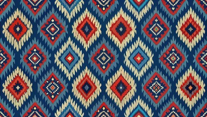 Rich blue and red ikat pattern, Ikat, traditional, textile, design, vibrant, colorful, abstract, background, ethnic
