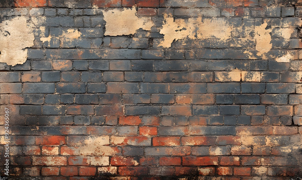 Wall mural weathered brick wall with peeling paint and mortar