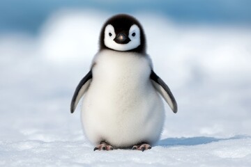 Obraz premium Adorable baby penguin on snowy landscape