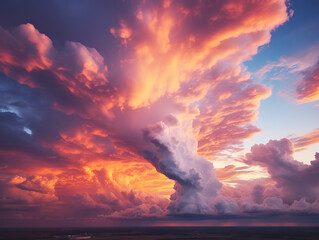 Exceptional Thunderstorm clouds loom over fiery horizon