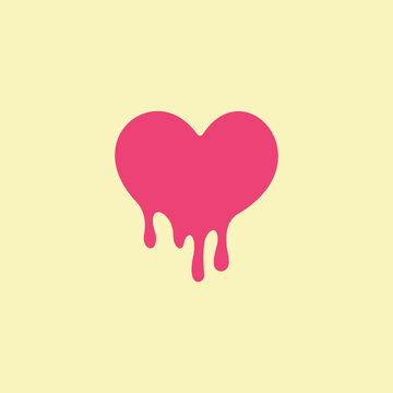 Heart melting vector illustration. Bleeding heart on yellow background. Love symbol