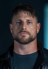 Obraz premium Serious man with beard and blue eyes