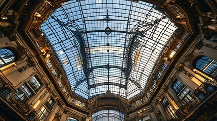Obraz premium Glass ceiling roof of the old palace with gilded lights