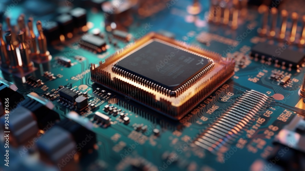 Poster close-up of a microchip on a circuit board