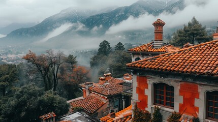 Picturesque swiss alpine village showcasing traditional architecture with vibrant red tiled rooftops