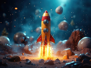 Fototapeta premium Incredible Modern space rocket with flat design