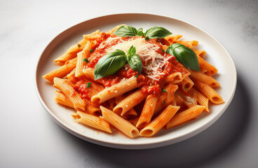 Spicy Penne Arrabbiata with Fresh Basil and Parmesan Cheese