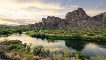 Sunrise in the Sonoran Desert of Arizona at the Salt River in the Tonto National Forest