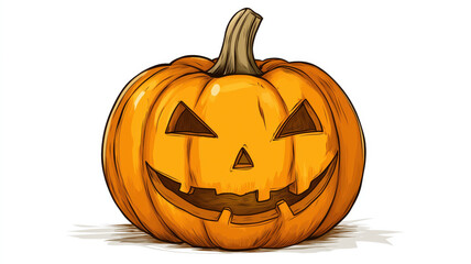 Cute, kawaii, fun and festive halloween pumpkin carved jack-o-lantern, clip art style, spooky