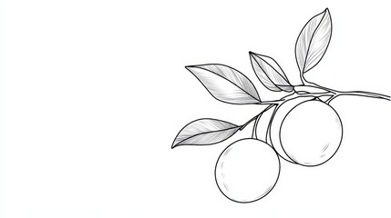 Kumquat in line art, minimalist and hand-drawn, delicate details, emphasizing simplicity and clean lines on a white backdrop
