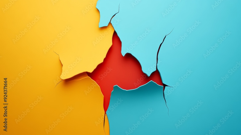 Aufkleber abstract colorful background with torn paper revealing a red layer underneath.