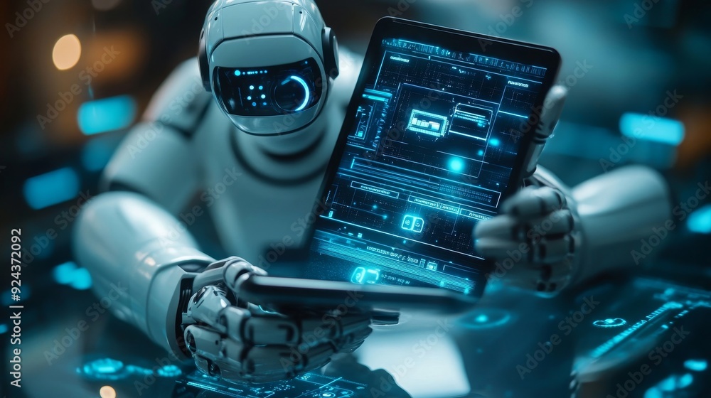 Poster digital chatbot, robot application, conversation assistant, ai artificial intelligence concept. man 