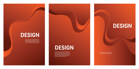 Fototapeta premium Abstract background set with gradient orange wavy shapes and blank space for modern banner, poster, or social media template design