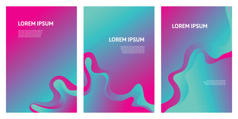 Abstract vibrant background set with flowing pink and turquoise gradient waves, creating a modern graphic design for brochures, flyers, posters, banners and presentations