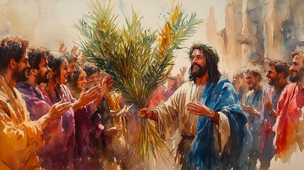 Honoring Jesus Christ with palm branches.