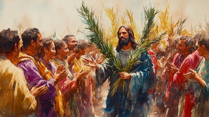 Honoring Jesus Christ with palm branches.