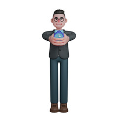 3D Illustration of Professional Male Teacher. A man in formal attire stands with both hands holding a watch. Cartoon