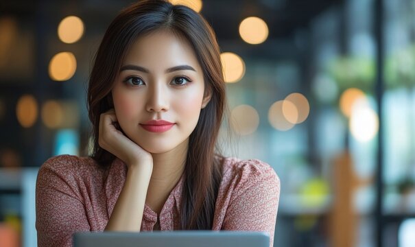 Young serious asian business woman working on laptop computer and digital tablet, planning new startup project at modern office. Businesswoman thinking about business marketing, Generative AI