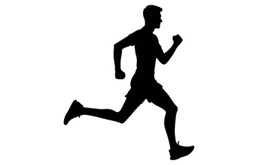 Running man and woman black silhouette isolated vector illustration. Jogging couple. Girl & boy Running Collection, Set of Runners, Runners