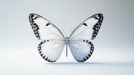 Obraz premium A white butterfly with black markings on its wings, isolated on a white background.