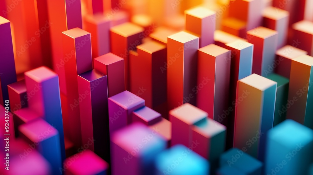 Poster abstract background with colorful 3d blocks in various heights and vibrant hues.